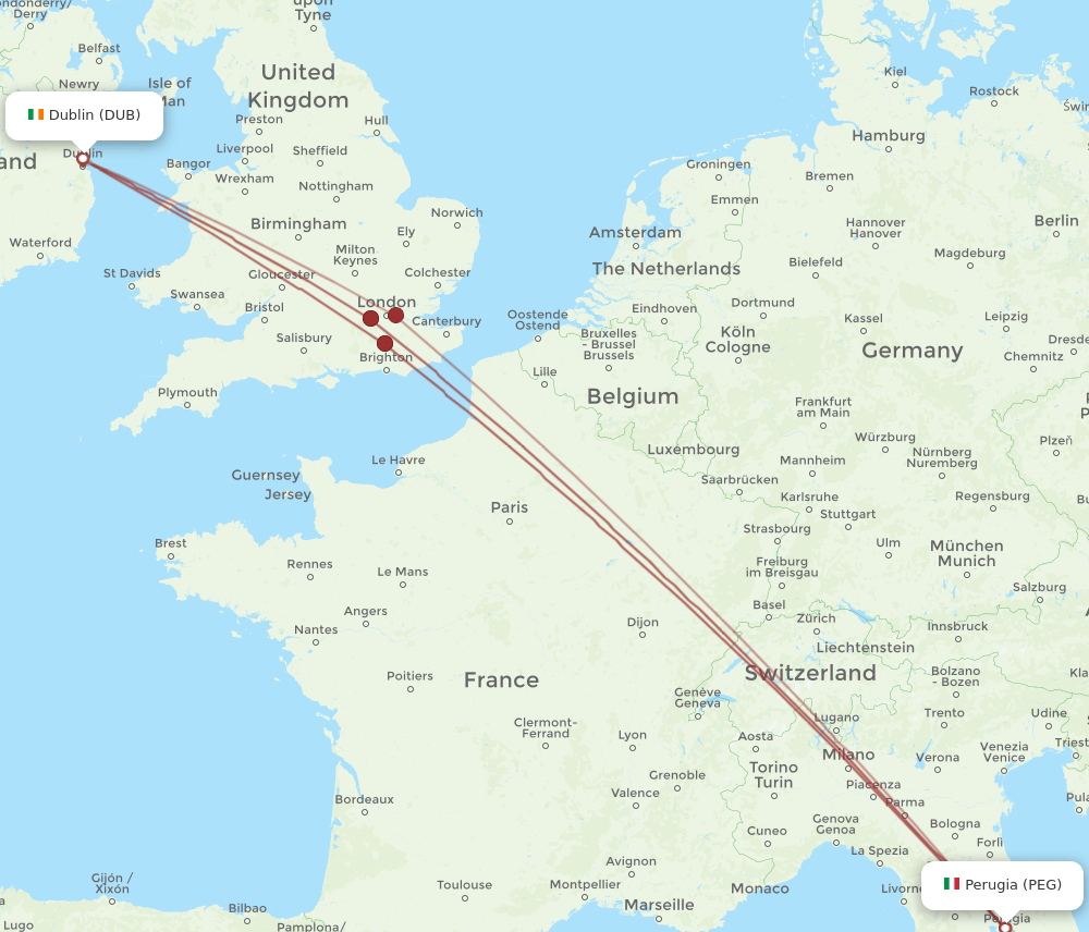 DUB to PEG flights and routes map