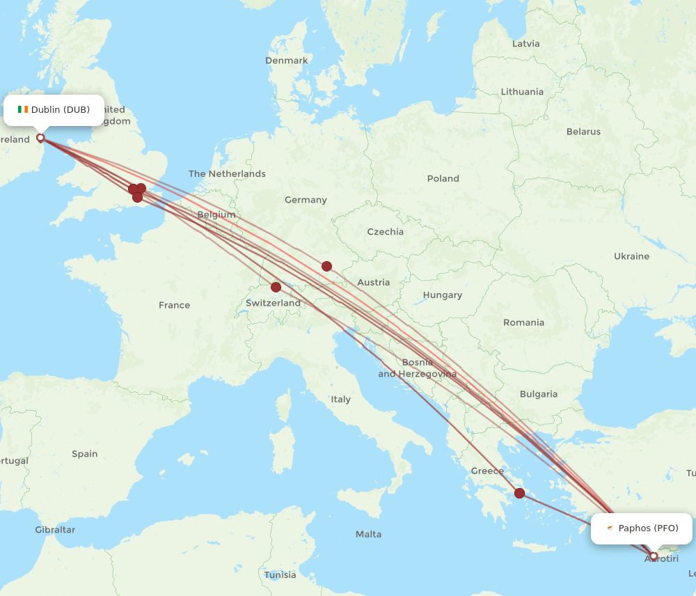 DUB-PFO flight routes