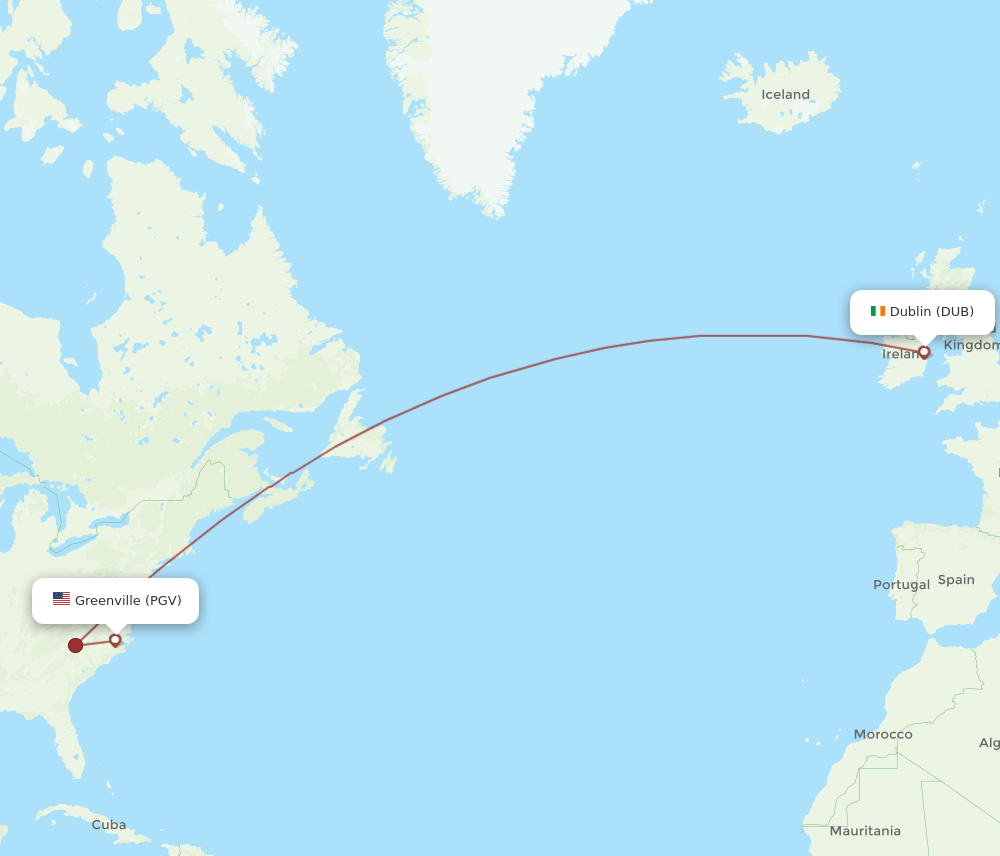 Greenville - Dublin route map and flight paths