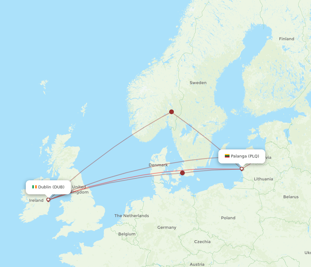 DUB to PLQ flights and routes map