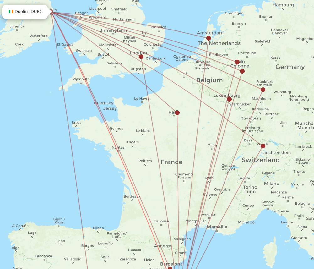 DUB to PMI flights and routes map