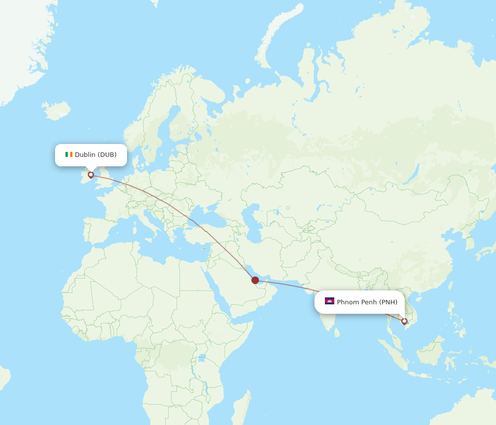 DUB to PNH flights and routes map