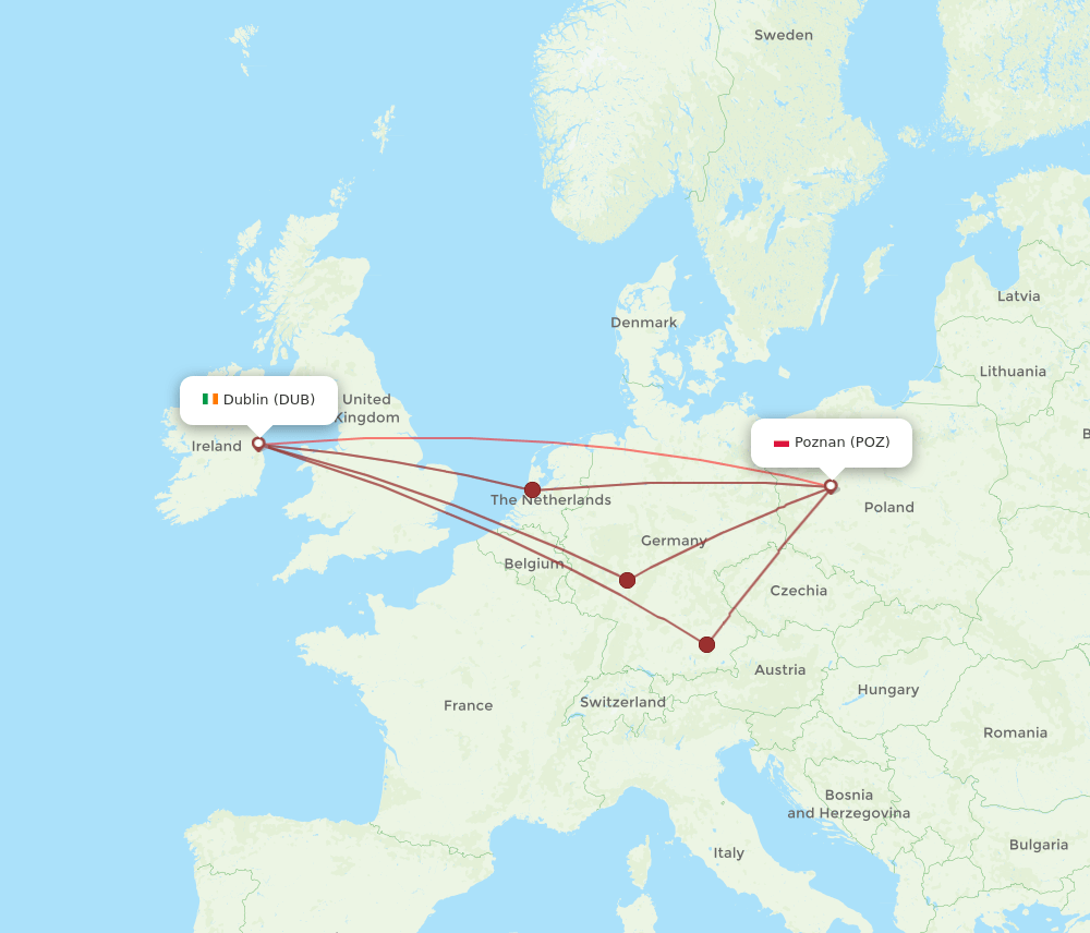 DUB-POZ flight routes