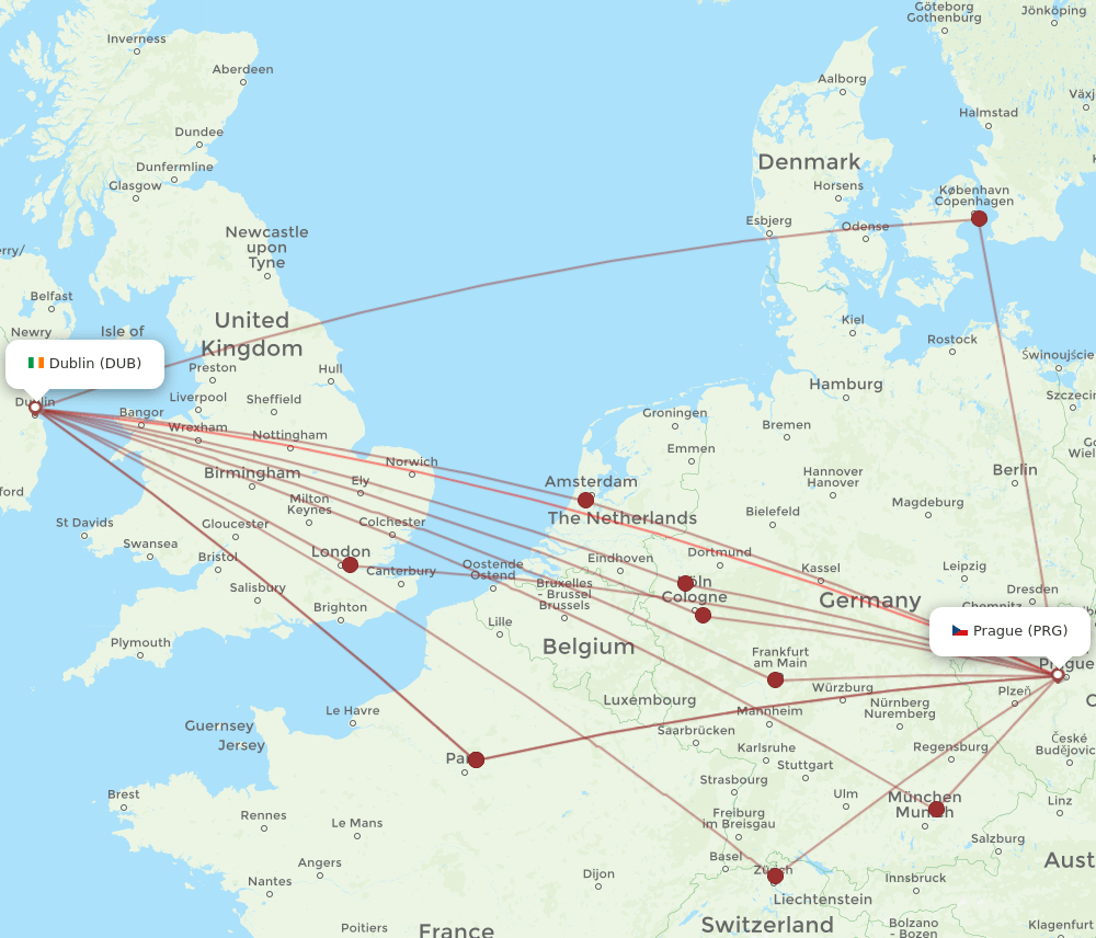 DUB-PRG flight routes