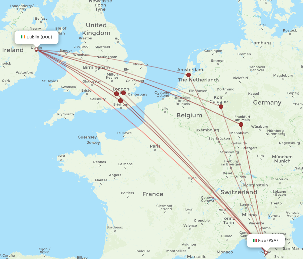 DUB to PSA flights and routes map