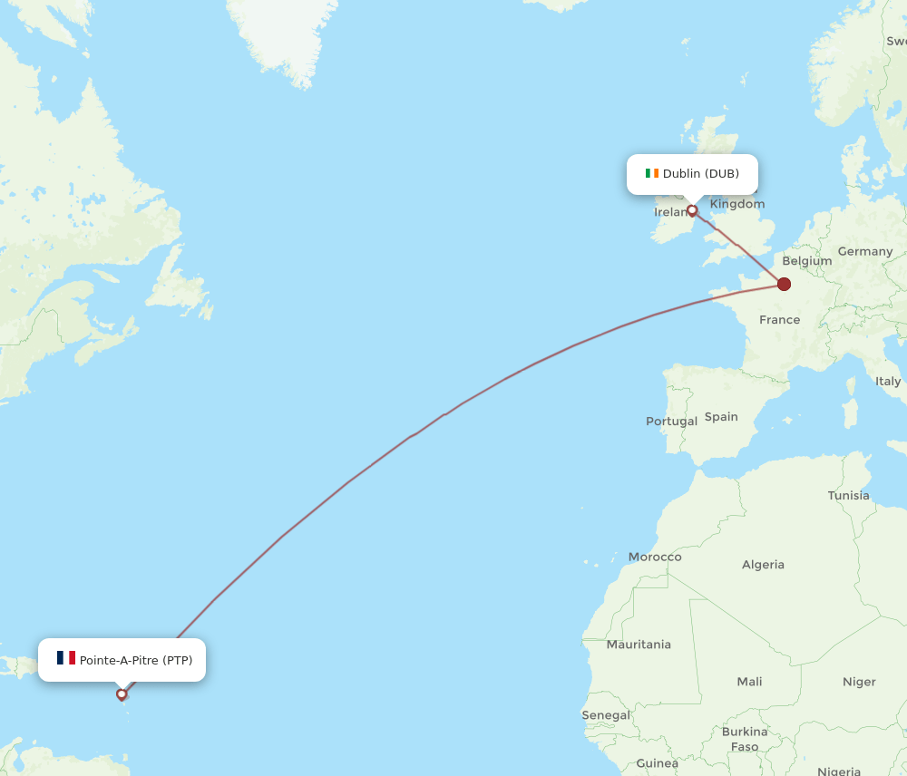 DUB to PTP flights and routes map