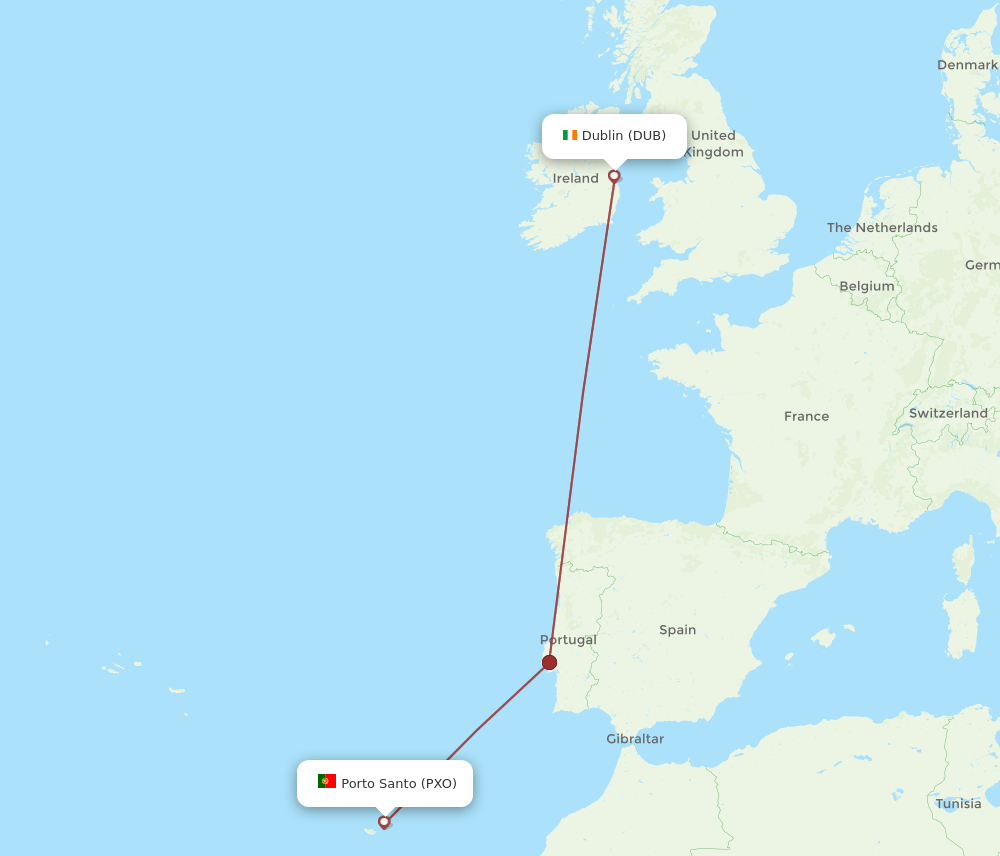 DUB to PXO flights and routes map