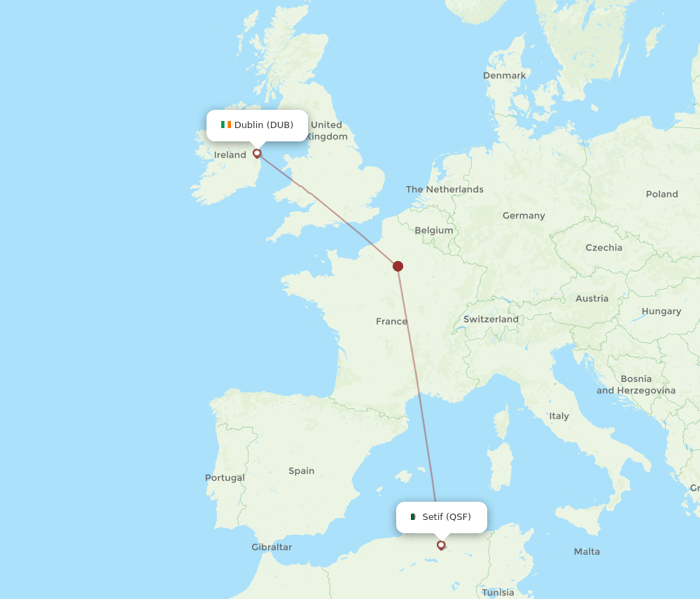 DUB-QSF flight routes