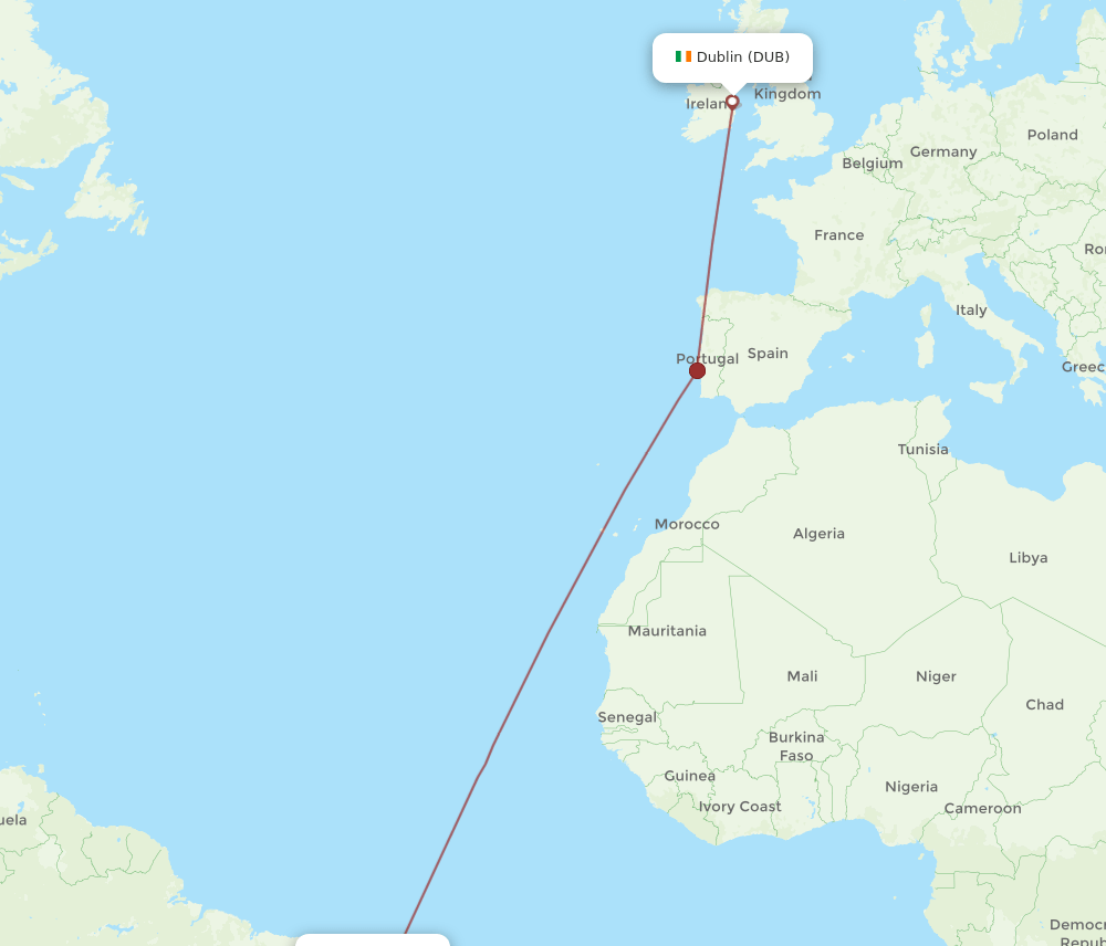 DUB to REC flights and routes map