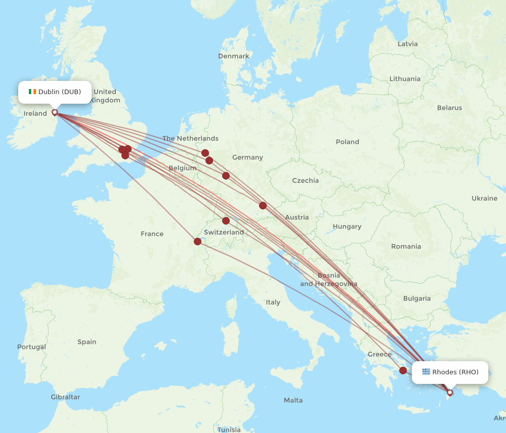 DUB-RHO flight routes