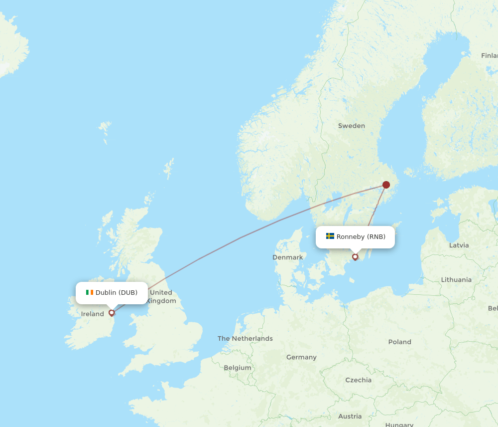 DUB to RNB flights and routes map