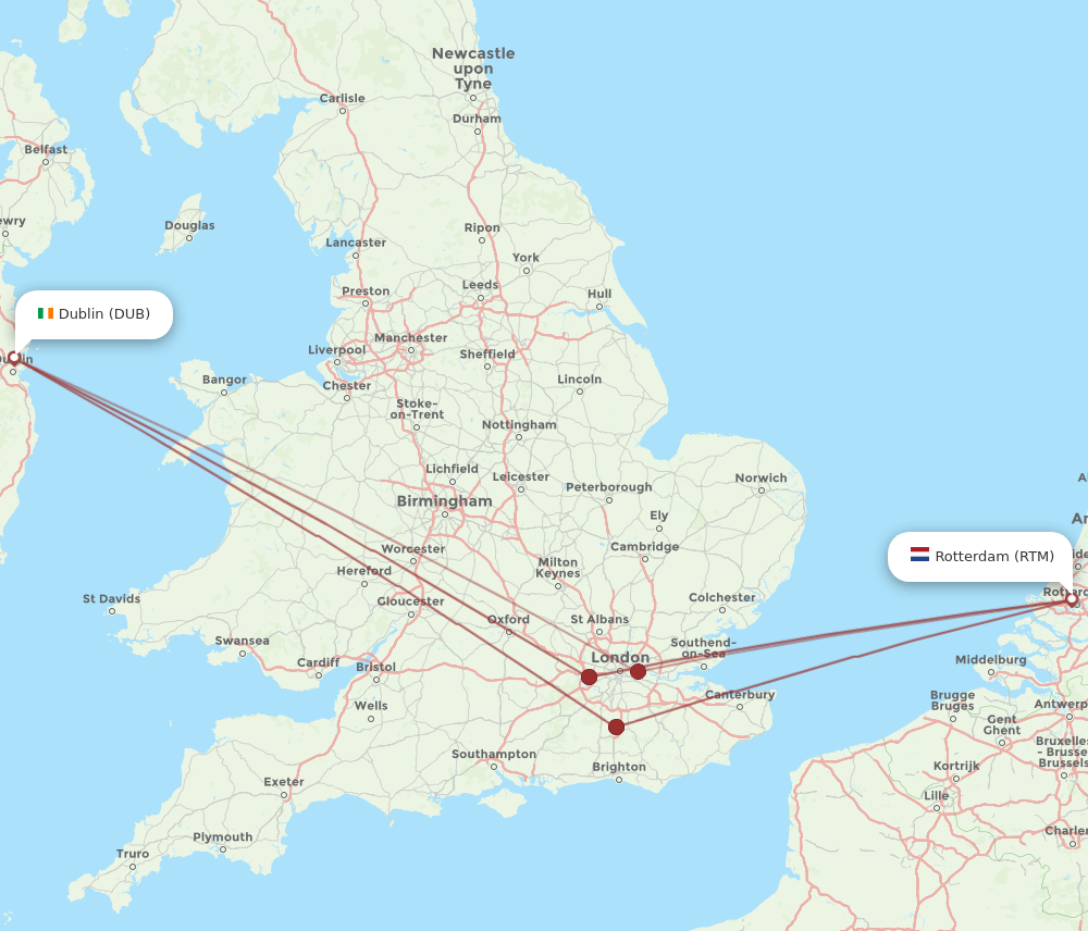 DUB to RTM flights and routes map