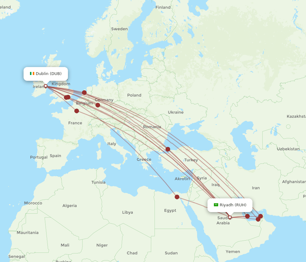 DUB-RUH flight routes