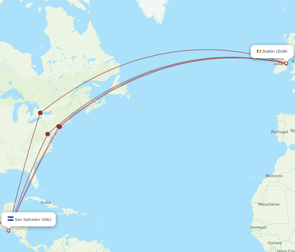 DUB to SAL flights and routes map