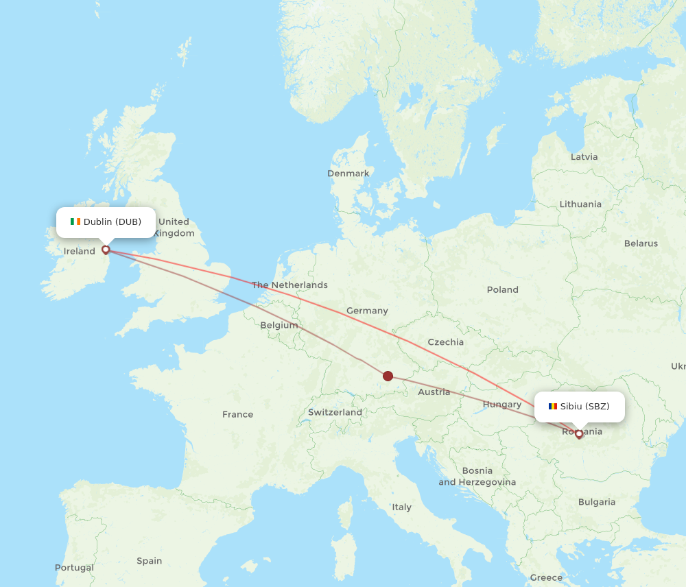 DUB to SBZ flights and routes map