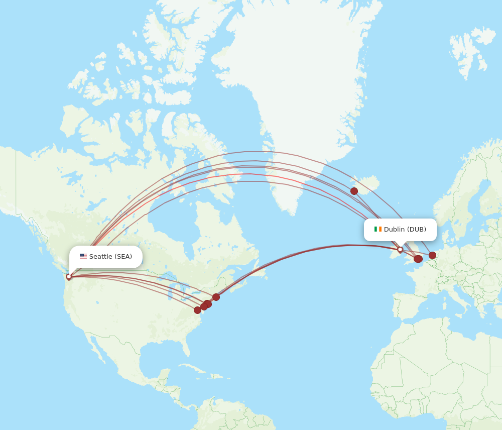 DUB to SEA flights and routes map