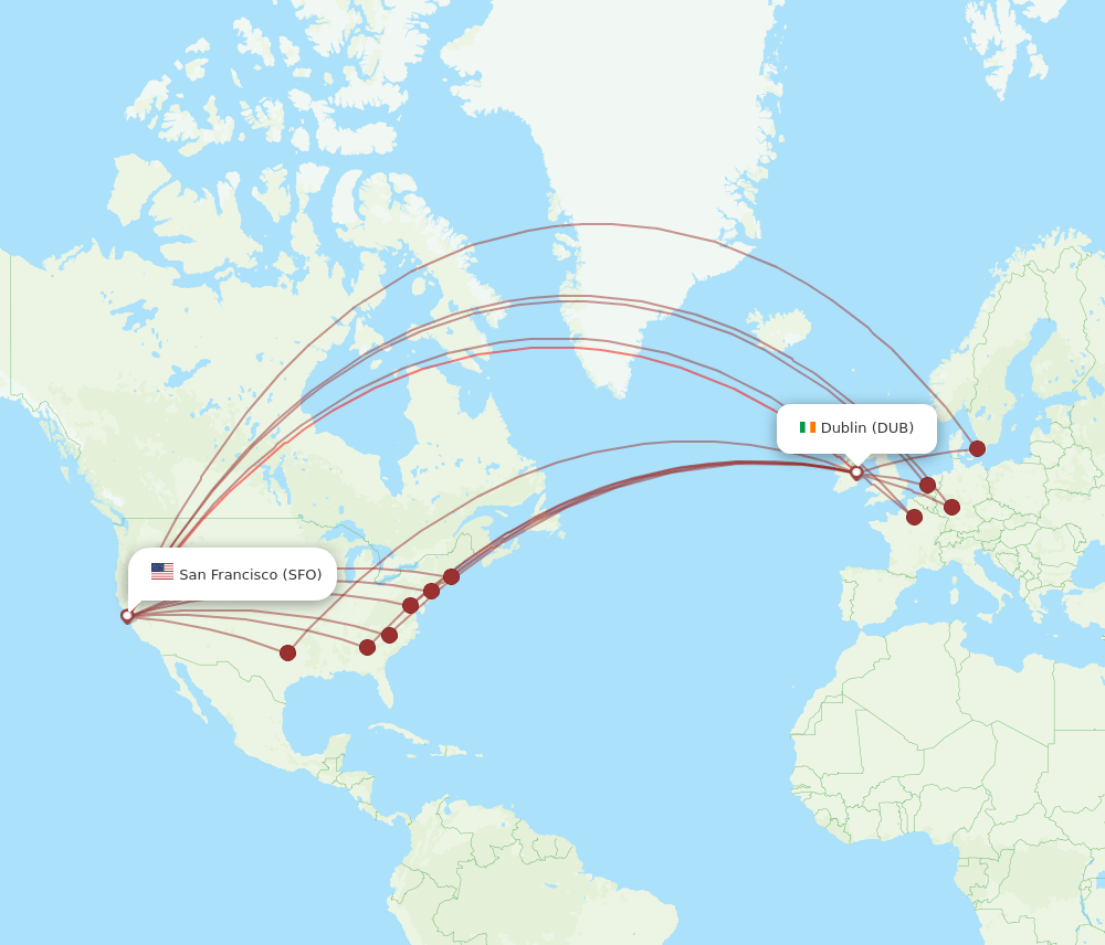 DUB-SFO flight routes