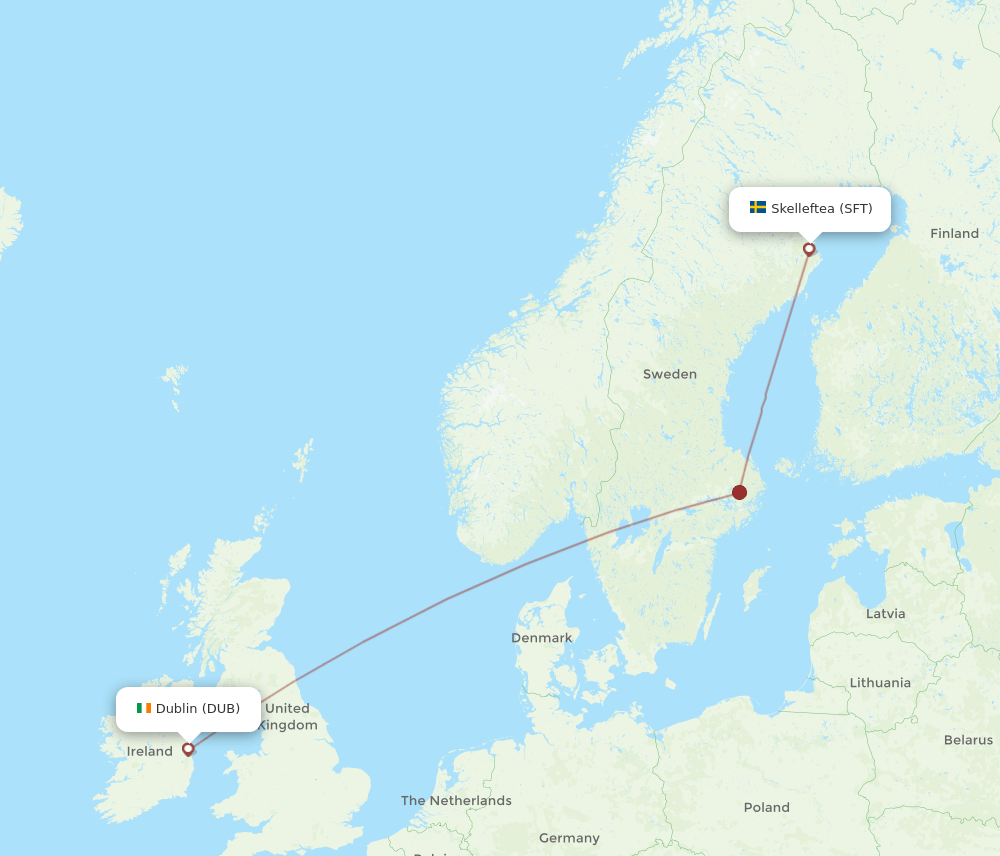 DUB to SFT flights and routes map