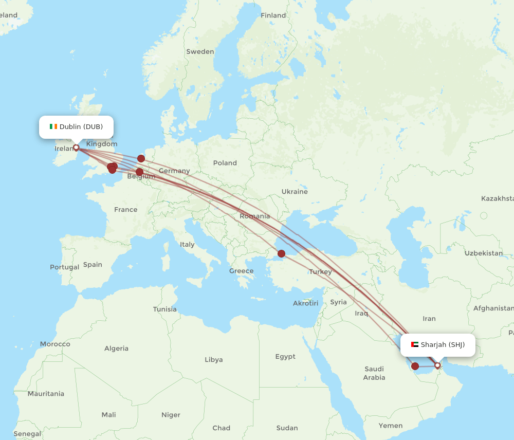 DUB-SHJ flight routes