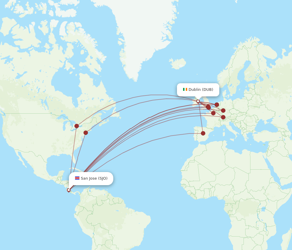 DUB-SJO flight routes