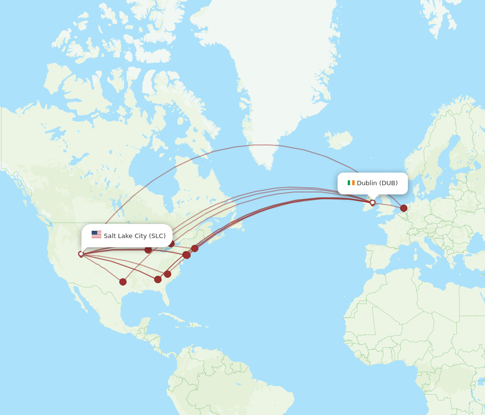 DUB to SLC flights and routes map