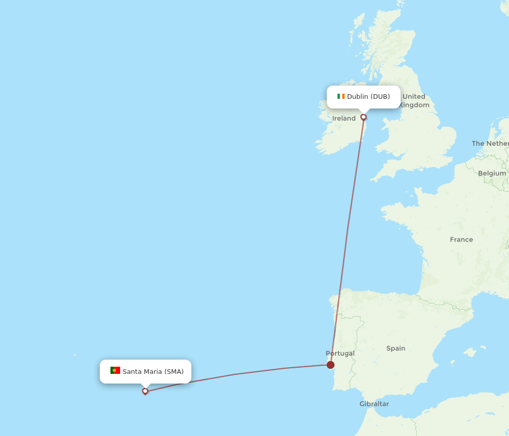 DUB to SMA flights and routes map