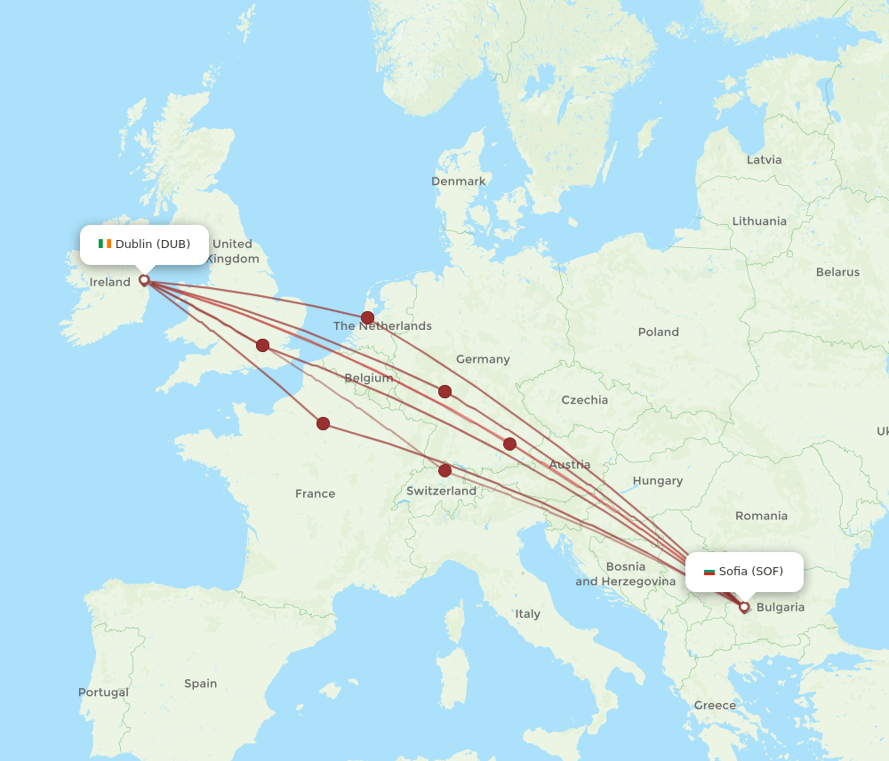 DUB to SOF flights and routes map