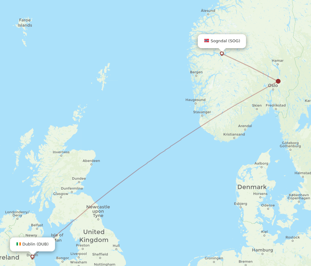 DUB to SOG flights and routes map