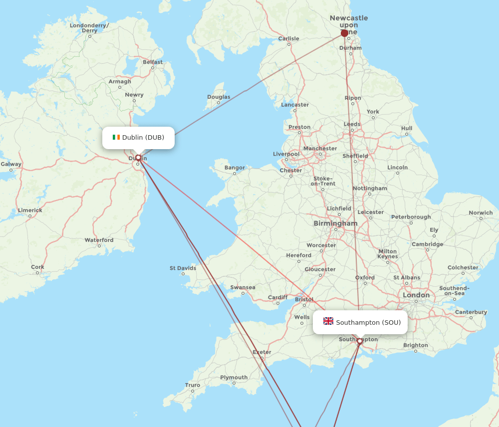 DUB to SOU flights and routes map