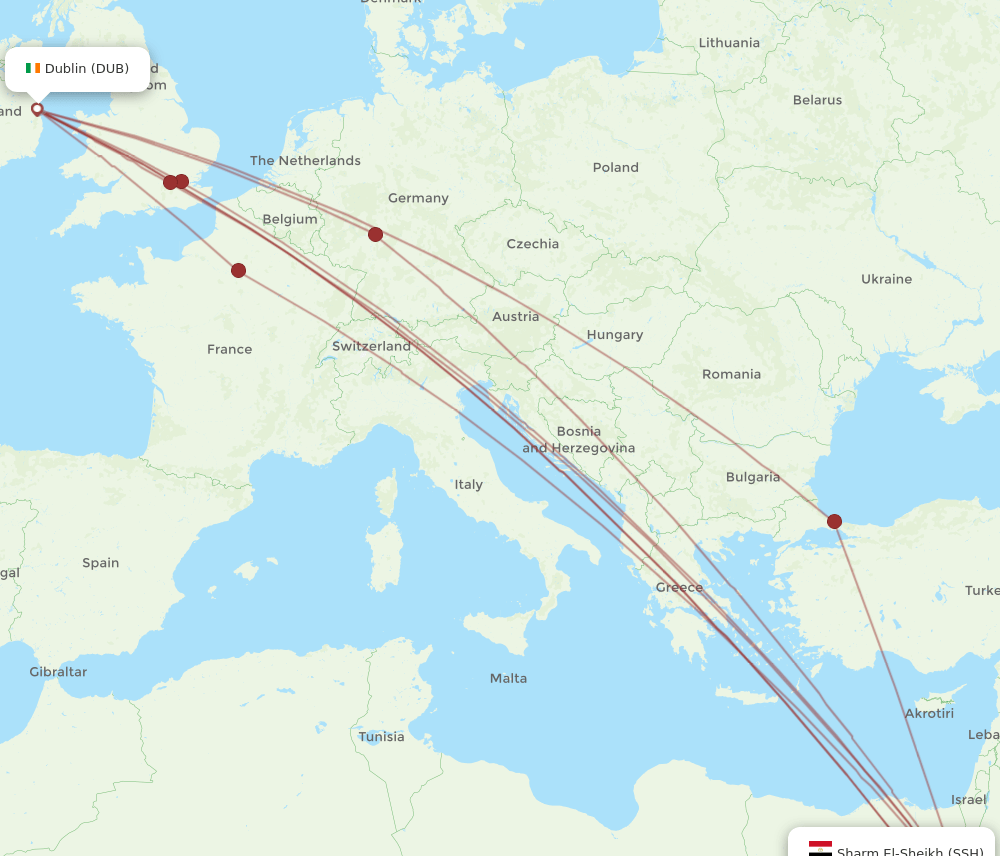 DUB to SSH flights and routes map