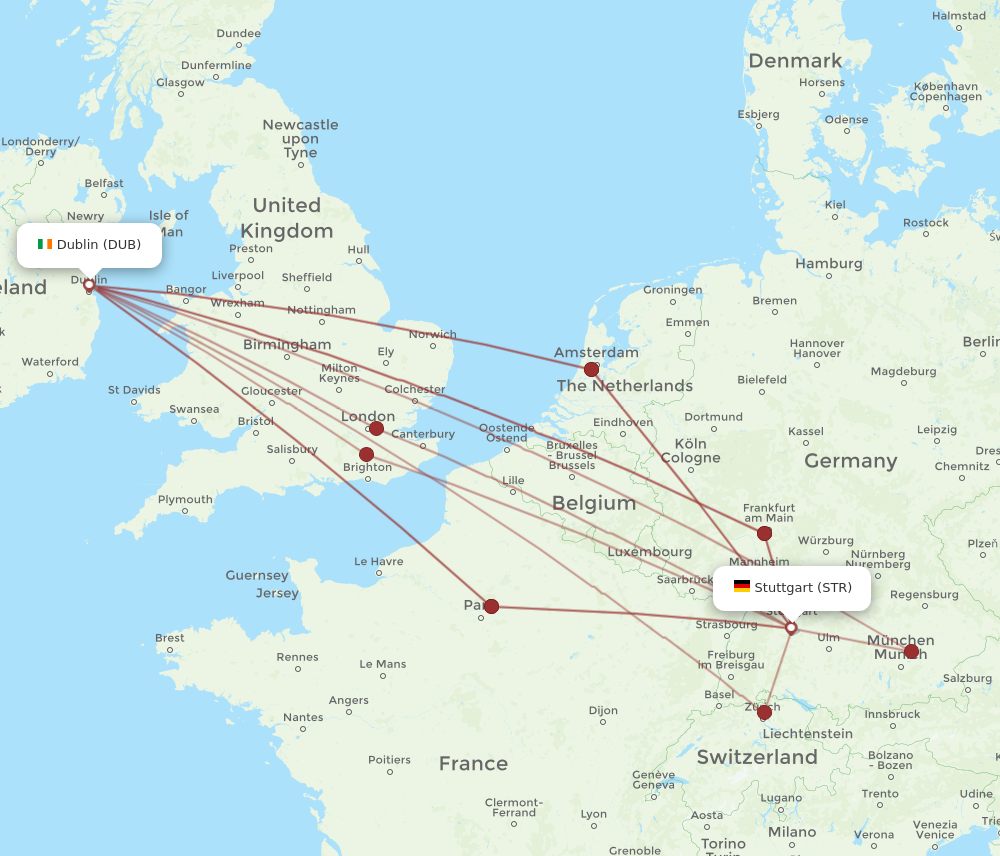 DUB to STR flights and routes map
