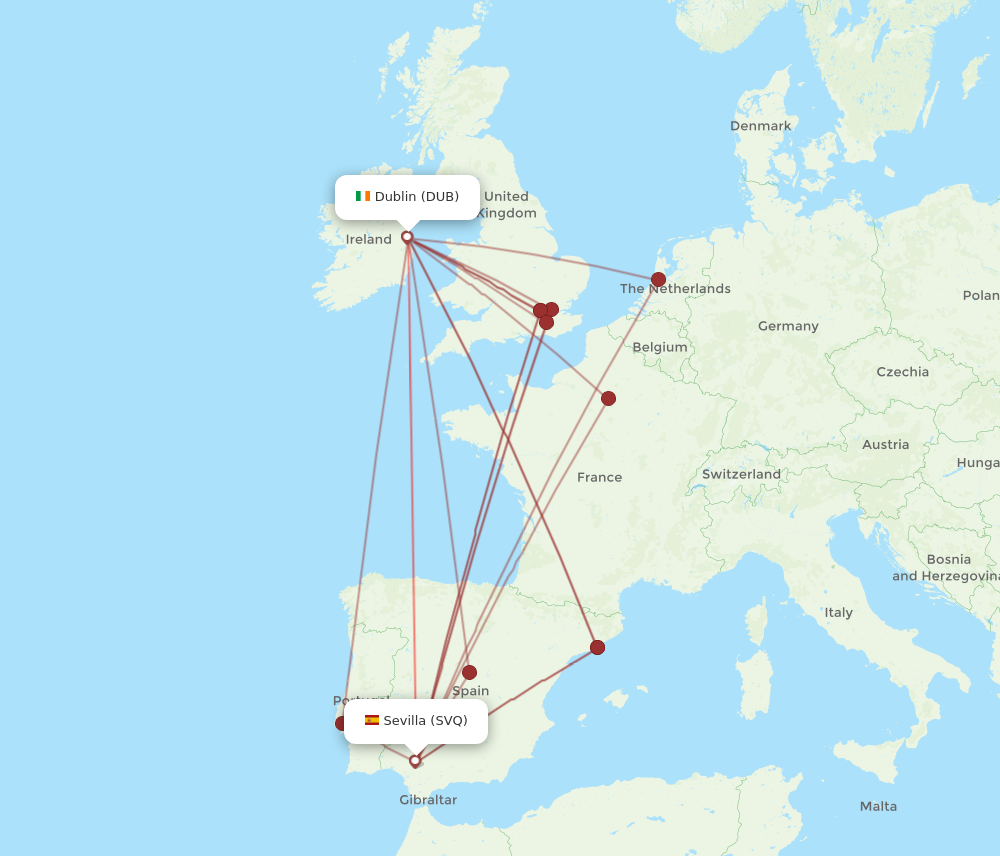 DUB to SVQ flights and routes map