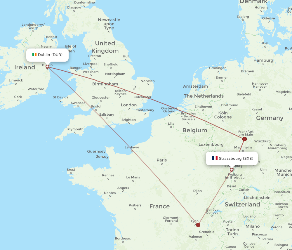DUB to SXB flights and routes map