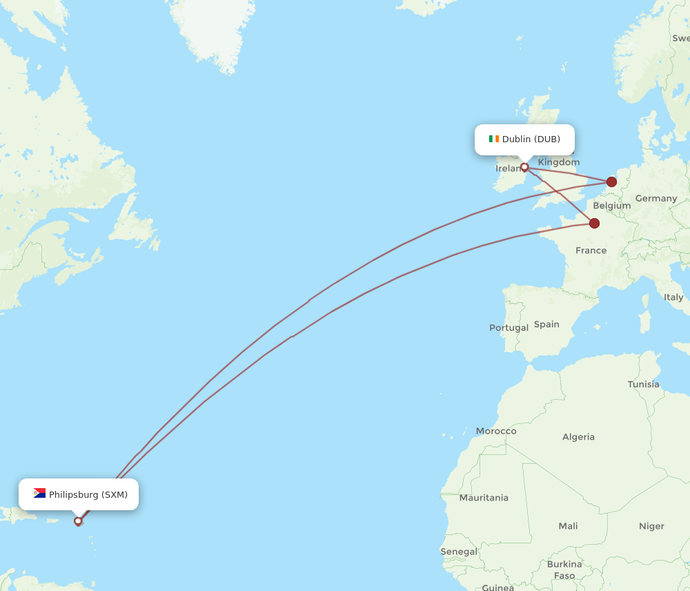 DUB-SXM flight routes