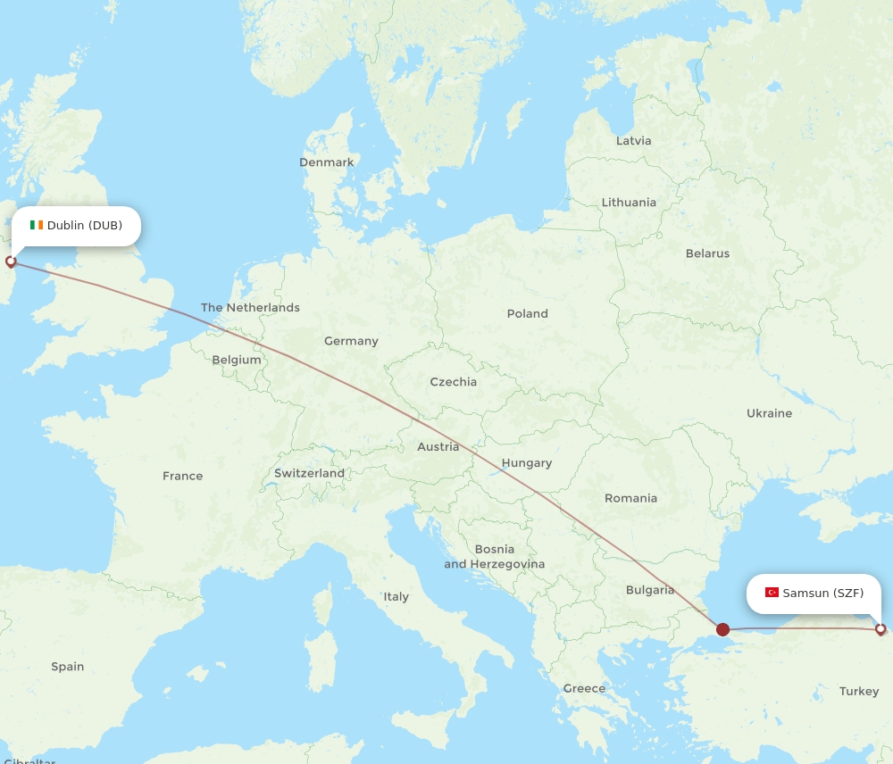 DUB-SZF flight routes