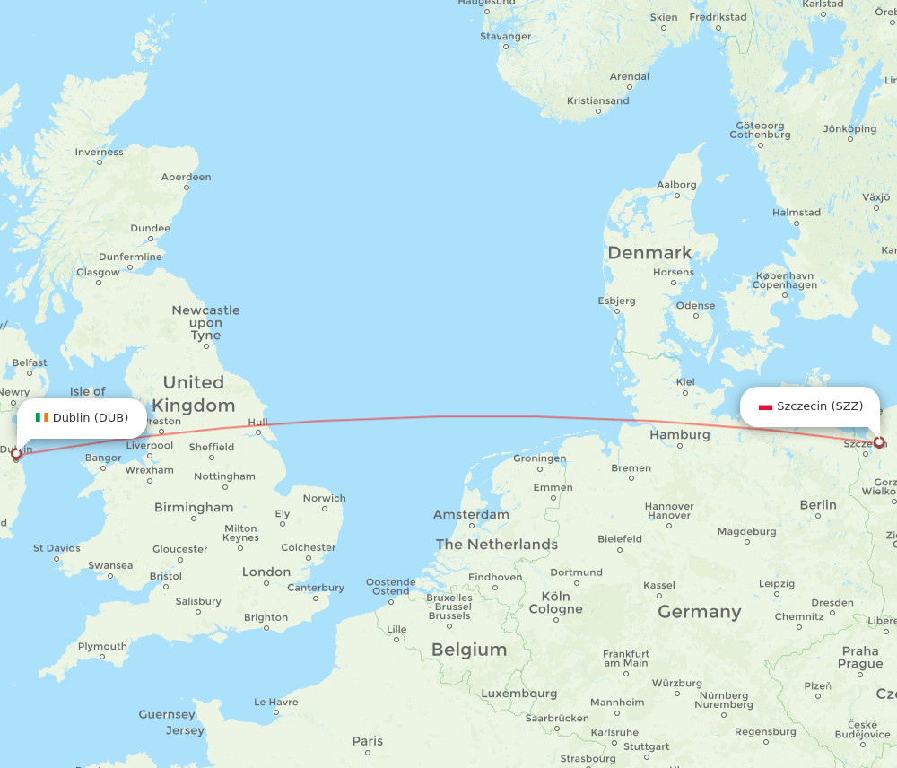 Dublin - Szczecin route map and flight paths