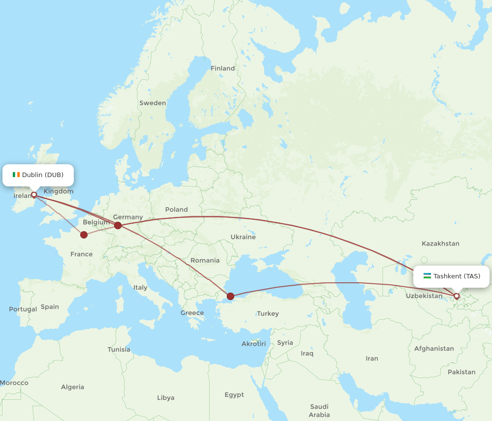 DUB-TAS flight routes