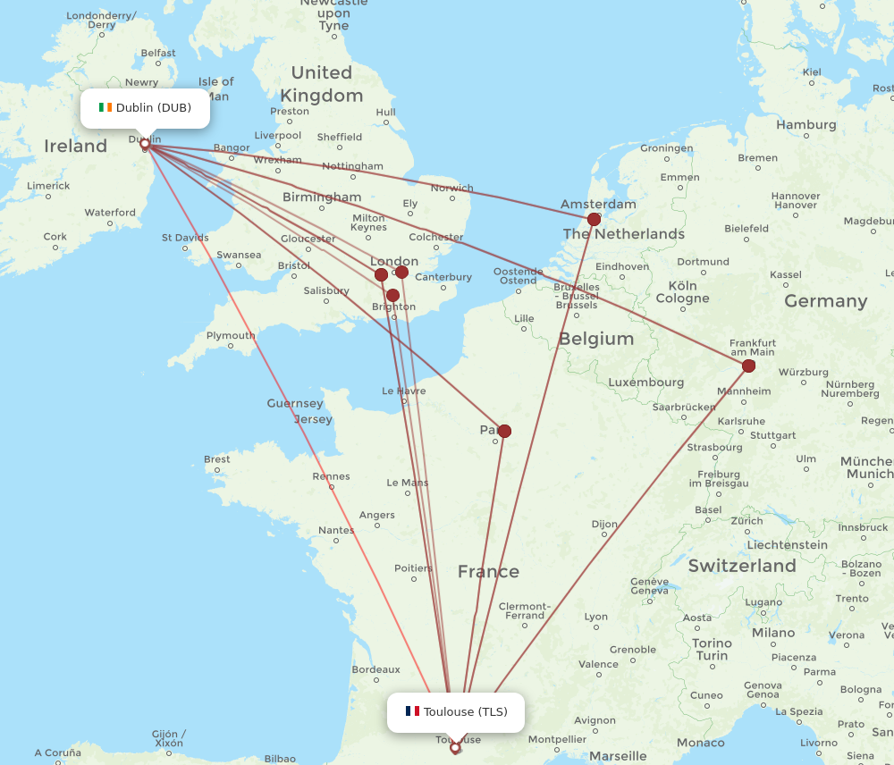 DUB to TLS flights and routes map