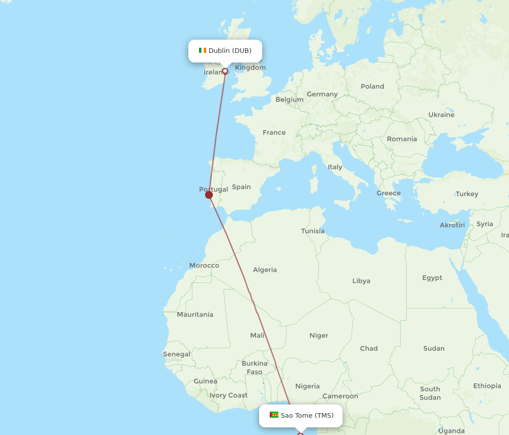 DUB to TMS flights and routes map