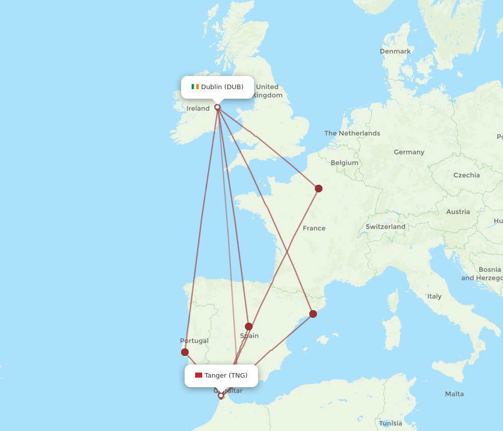DUB-TNG flight routes