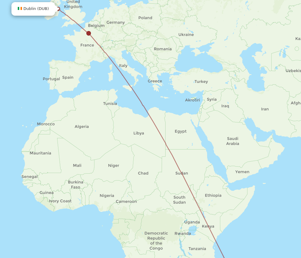 DUB to TNR flights and routes map