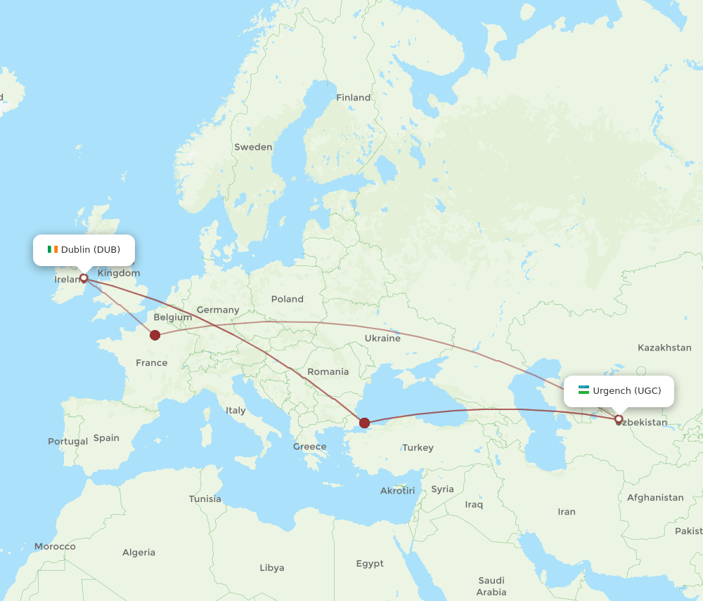 DUB-UGC flight routes