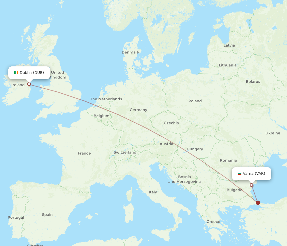 DUB to VAR flights and routes map