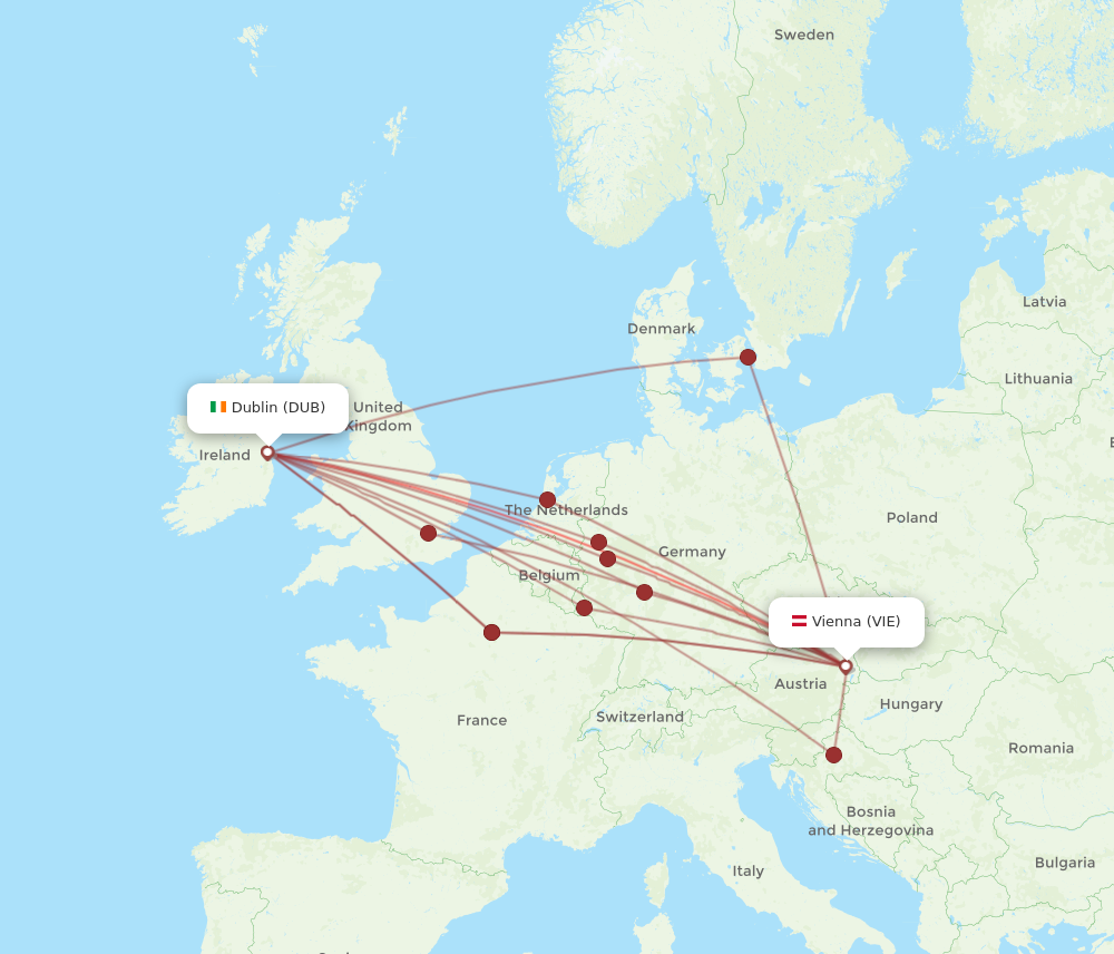 DUB to VIE flights and routes map