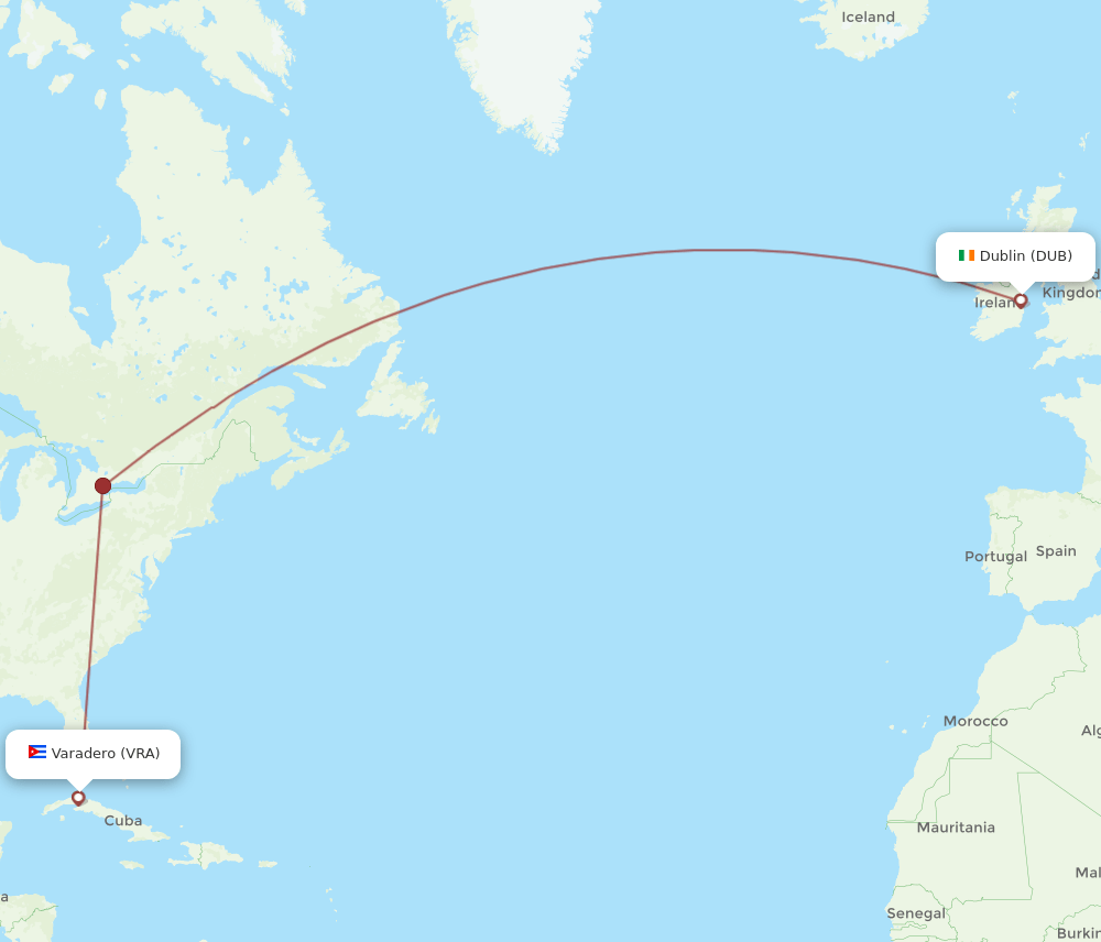 DUB to VRA flights and routes map