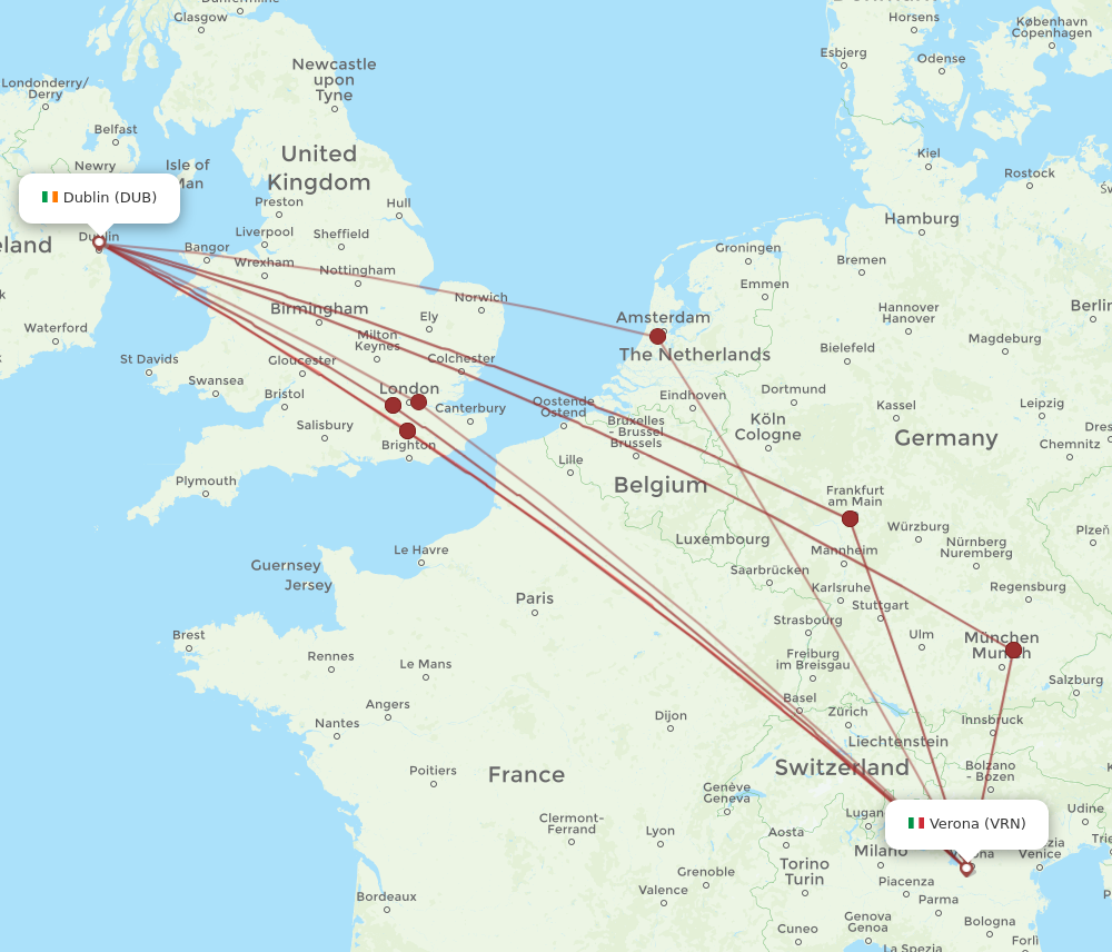 DUB to VRN flights and routes map