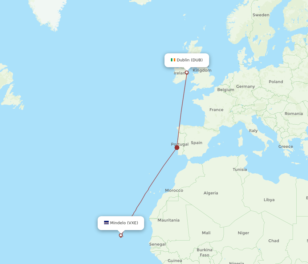 DUB-VXE flight routes