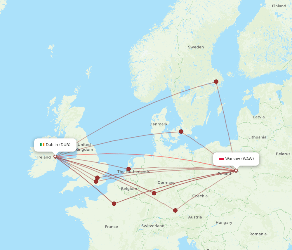 DUB-WAW flight routes