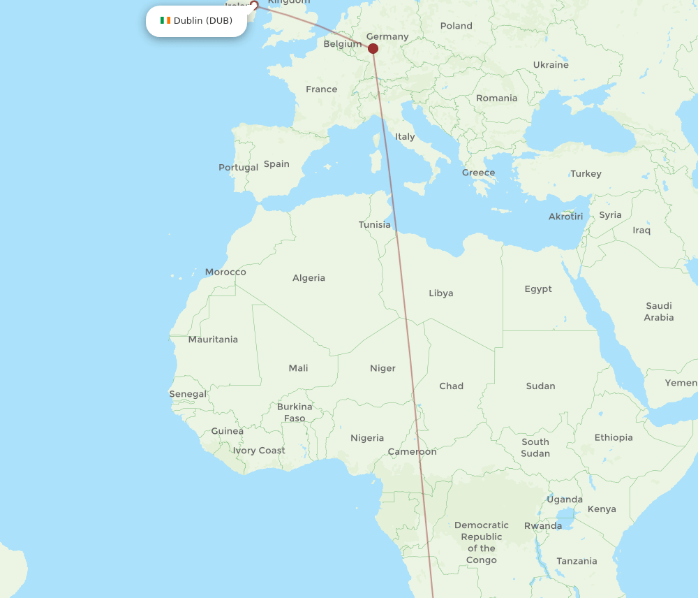 DUB to WDH flights and routes map