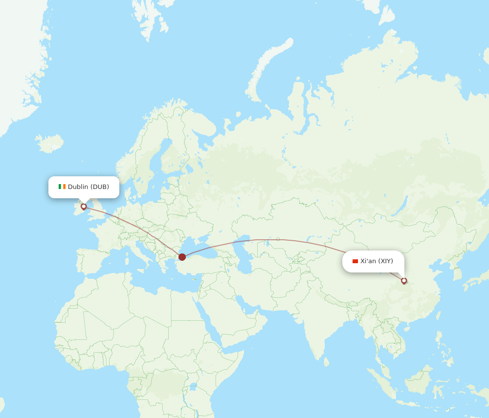DUB-XIY flight routes